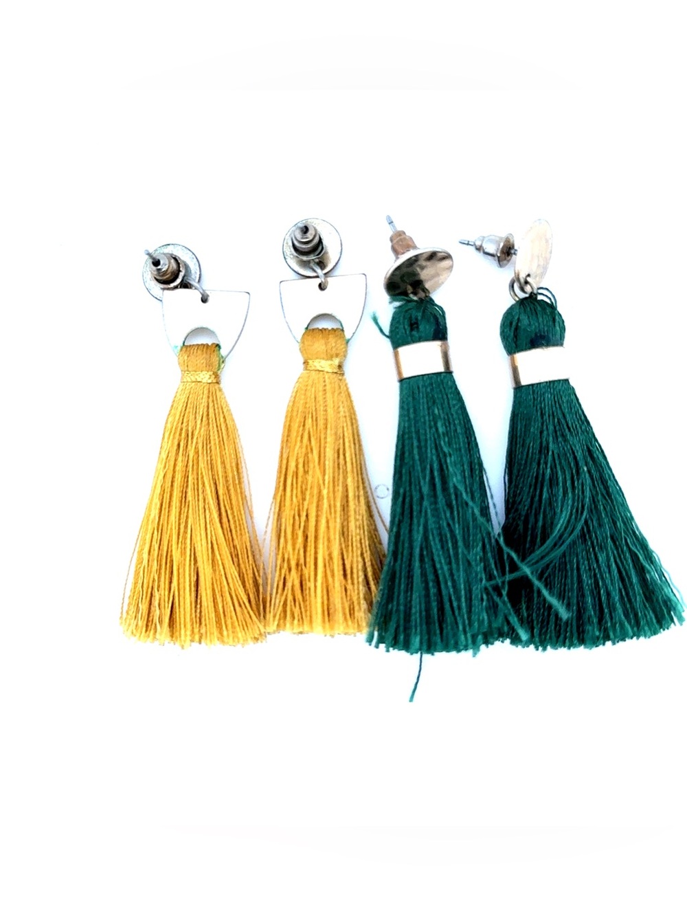 Yellow and Emerald Green Tassel Earrings‎ Duo